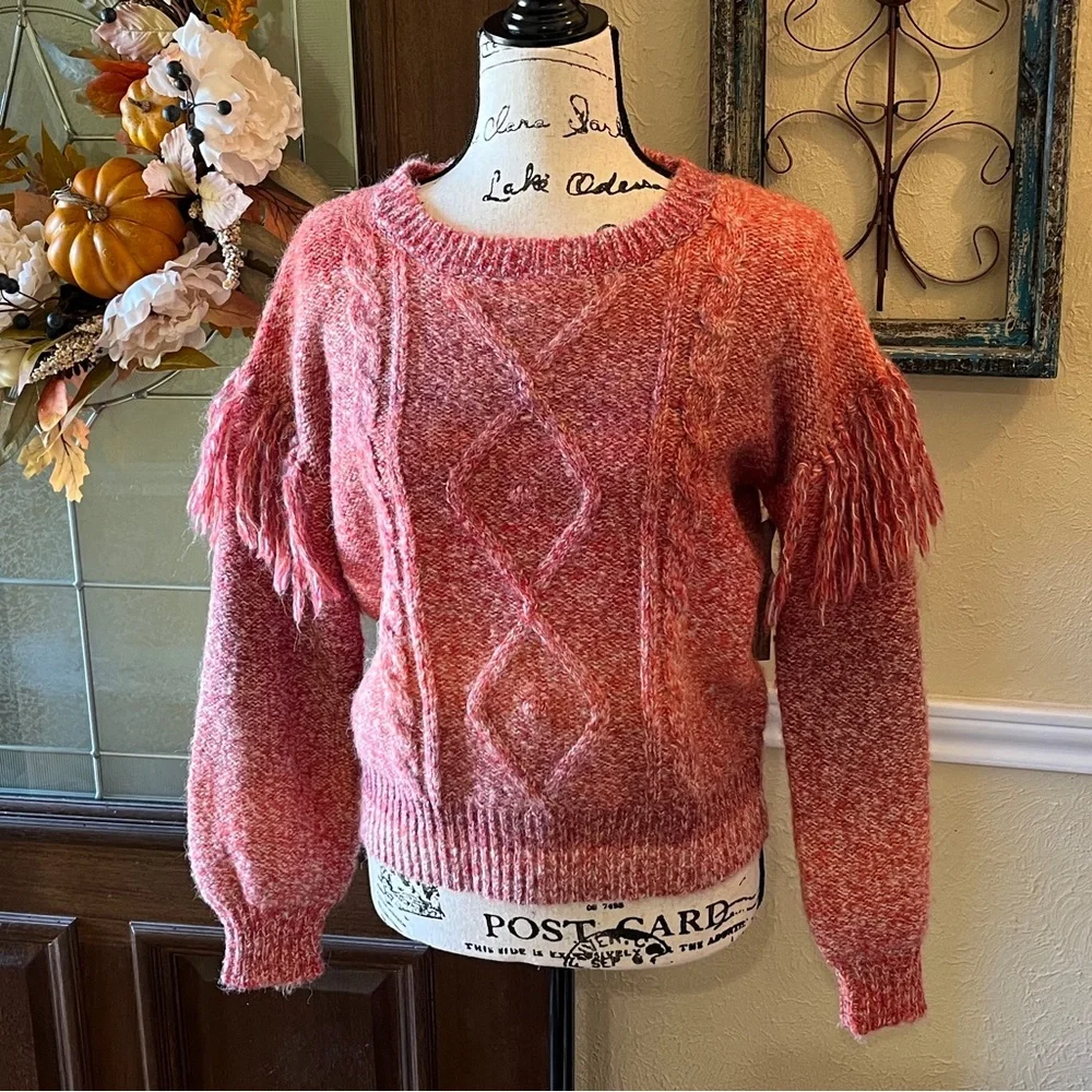 Frye & Co. Women’s Sueded Rosewood Fringe Pullover Pink Sweater Size XS NWT